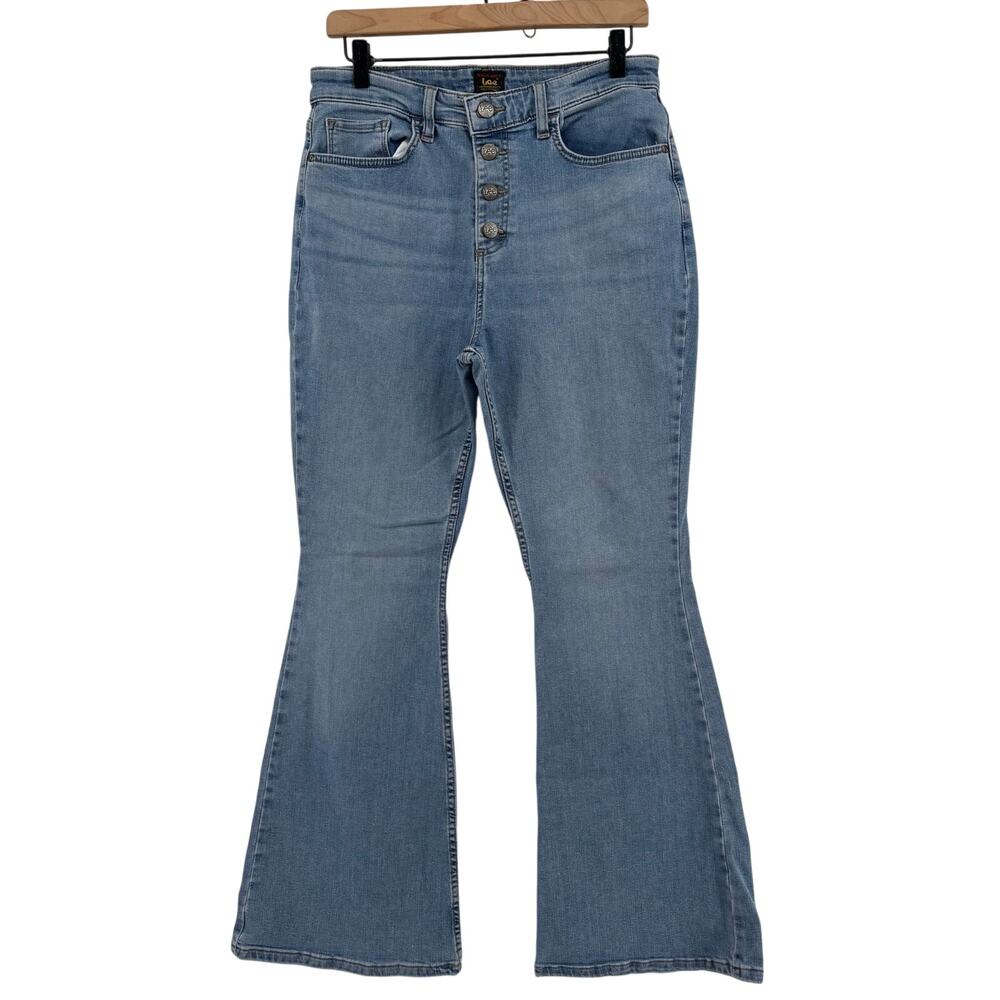 VTG Lee Jeans Heritage Flare Exposed Button Fly Sz 12 30x31 Retro Bell Bottom - Picture 3 of 13